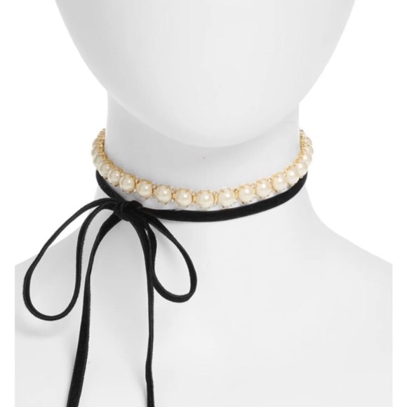 kate spade Jewelry - Kate Spade Pearl Choker with Black Ribbon Tie